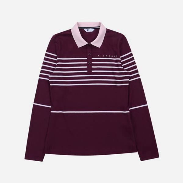 Camisas Polo Fila Mujer Burdeos - Golf Striped Pique L/S - España 197386LSU